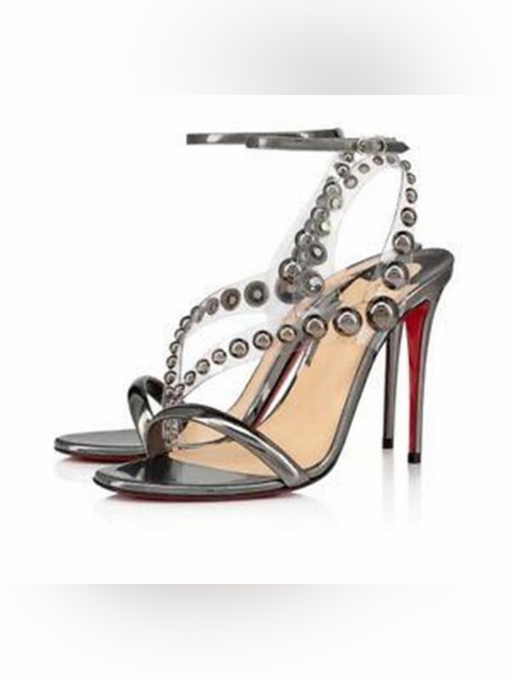 Christian Louboutin Corinetta 100 studded PVC sandals in gunmetal
